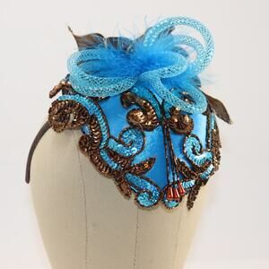 Sassy Royals Blue & Brown Sequin Fascinator‎ Headpiece NWT